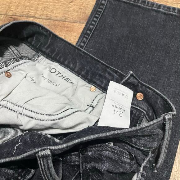 MOTHER Superior The Tomcat Hidden Button Fly Crop Straight Leg Jeans Black Sz 24 - Picture 4 of 8